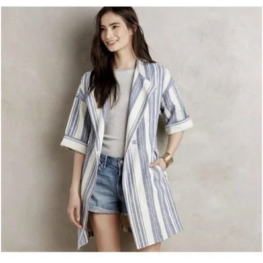 Elevenses Anthropologie North Channel Blue Striped Linen